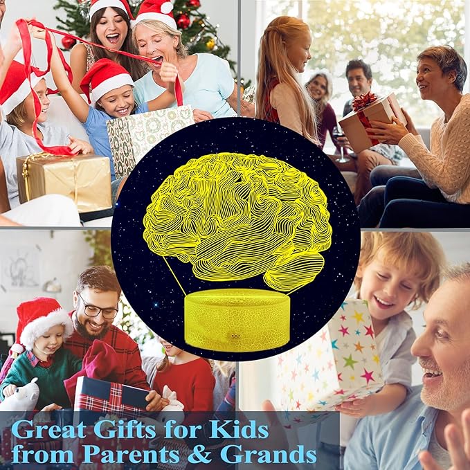 Neurology Gifts, 3D Brain Illusion Lamp, Night Light with16 Colors Changing, Remote Control, Timer, Dimmable, Kids Room Decoration, Xmas Brain Model Gifts - Bloomnest
