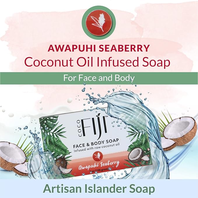 "Coco Fiji Soap Bar for Face and Body Infused With Organic Coconut Oil, Awapuhi Seaberry, Essential Oil, Natural Soap for Moisturizing & Pore Purifying Skin, 7 oz, Pack Of 2 " - Bloomnest