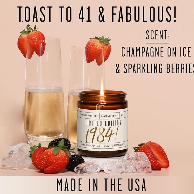 41st Birthday Gifts for Women - 'Limited Edition 1984' Soy Candle, w/Champagne on Ice I 41 Birthday Gifts for Women I 41st Gift for Her Ideas I 9oz Reusable Jar, 50Hr Burn, Made in USA - Bloomnest