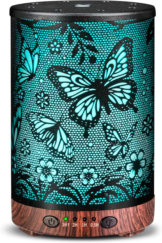 Essential Oil Diffuser 120ML Metal Aromatherapy Diffuser with Timer, Cool Mist Humidifier with Auto Shut-Off & 7 Color Lights for Home Office Spa (Big Butterfly) - Bloomnest