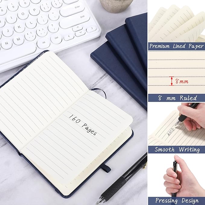 Aodaer 50 Sets Pocket Notebook Journal with Pens, 160 Pages, 3.5 x 5.5 Inch Mini Lined Journal Notebook A6 Leather Hardcover College Ruled Notepad with Pen Holder for School Office Gifts, Navy Blue - Bloomnest