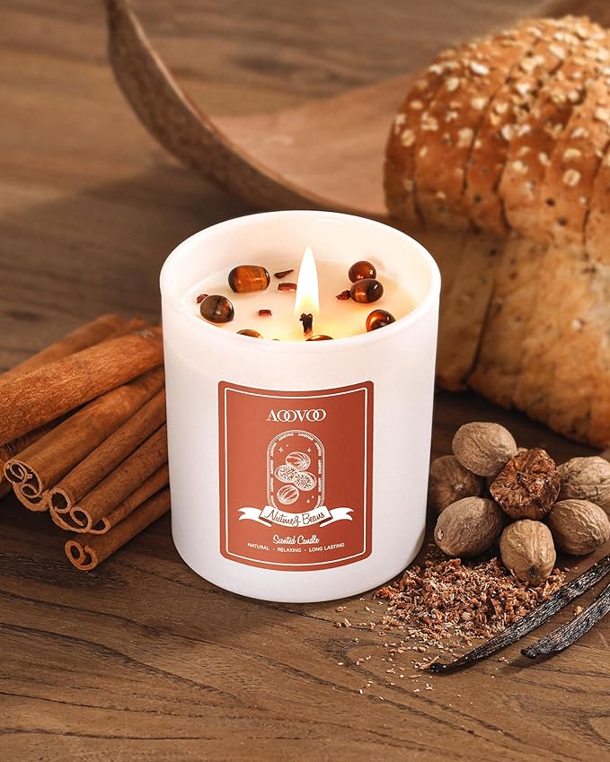 AOOVOO Nutmeg Beans Scented Candles for Women - Aromatherapy Candle with Crystals Inside, 10oz Soy Candles for Home Scented, Birthday Gifts Christmas Candle for Women Mom - Bloomnest