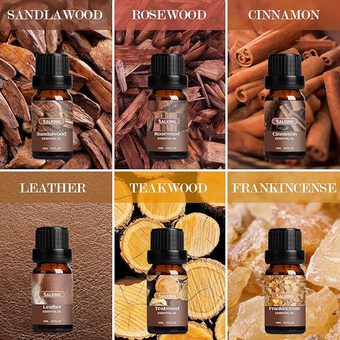 SALKING Woodsy Essential Oils Set for Men, Masculine Essential Oils, 12 x 10ml Natural Fragrance Essential Oils for Diffuser, Candle & Soap Making, Manly Essential Oil Gift for Husband - Bloomnest