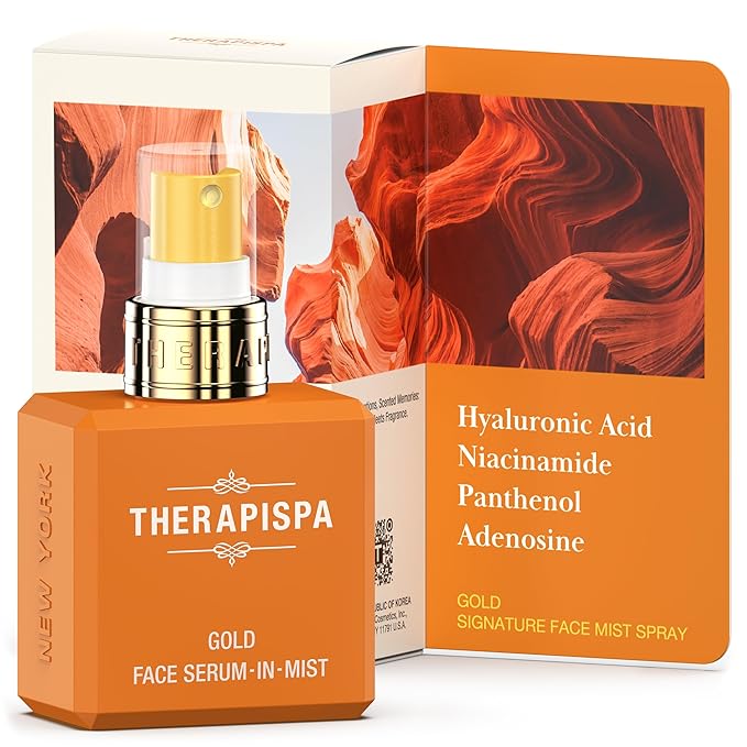 THERAPISPA Face Serum-In-Mist – Hydrating Face Mist & Spray Serum with Niacinamide, Panthenol & Hyaluronic Acid for Firming, Radiant Glow & Youthful Skin (Gold, 2.0 fl oz) - Bloomnest