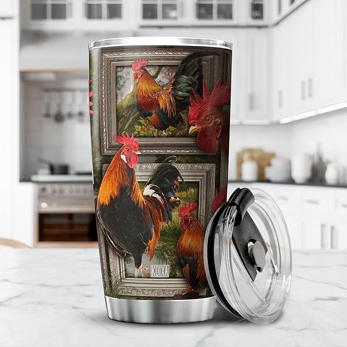 Chicken Tumbler For Chicken Lovers Insulated Rooster Cup With Lid 20 Oz Funny Farm Animal Print Stainless Steel Travel Coffee Mug With Chickens Birthday Present For Women - Bloomnest