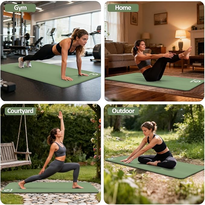 Yoga Mat Non Slip NBR Thick Yoga Mat, 72"L x 32"/24"W x 0.6"/0.4"TH (185cm x 80cm/61cm x 15mm/10mm), Anti-Tear Exercise Mat with Carrying Strap and Bag, Workout Mats for Yoga, Pilates, Floor Exercises - Bloomnest