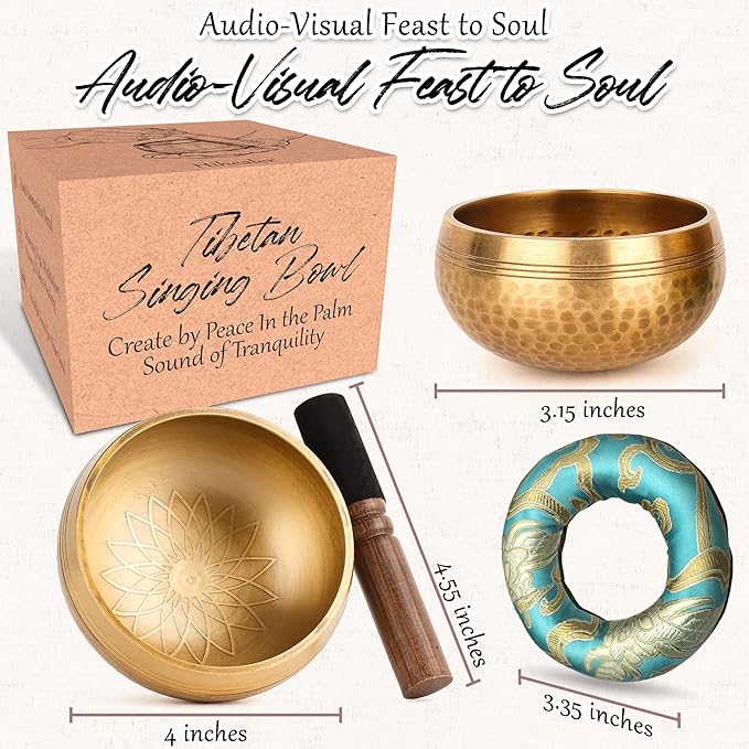 2-Pack Tibetan Singing Bowls Set - 100% Handmade in Nepal, Sound Bowl Meditation Set for Yoga, Chakra Healing, Meditation Gifts, Unique Gifts for Women (Blue, 3.15 + 4 inch)