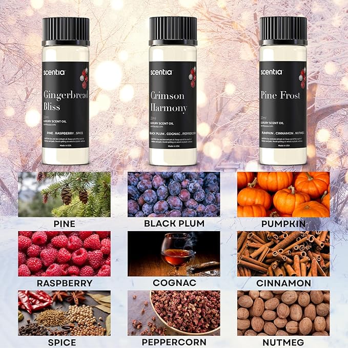 Christmas Fragrance Oil Set – Winter Essential Oils for Diffusers & Candle Making – Pine Frost, Gingerbread Bliss & Crimson Harmony – Holiday Gift Set – Made in USA – 3×20ml (2.03 fl oz) - Bloomnest