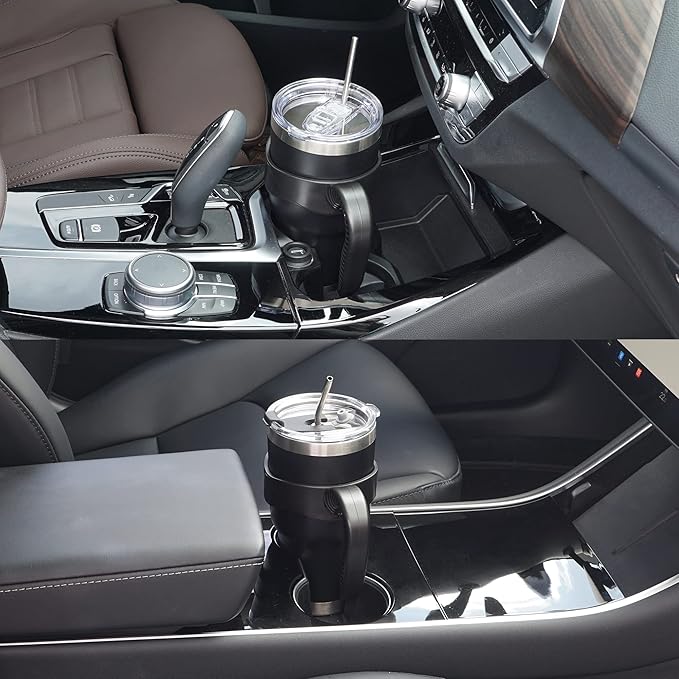 WETOWETO 30oz Insulated Tumbler With 2 Lids and 2 Straws, Stainless Steel Double Vacuum Coffee Tumbler Cup with Handle, Powder Coated Travel Mug for Home, Office, Travel, Party (Black, 1 Pack)