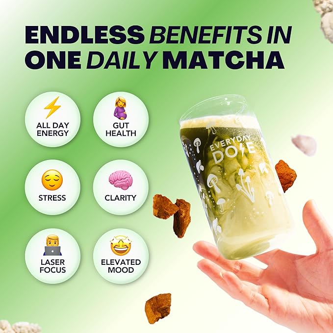 Everyday Dose Mushroom Matcha+ Ceremonial Grade Matcha Powder - Japanese Tea With Grass-Fed Collagen, Lion's Mane, Chaga, L-Theanine - For Better Focus, Energy, Digestion and Immunity - 30 Servings - Bloomnest