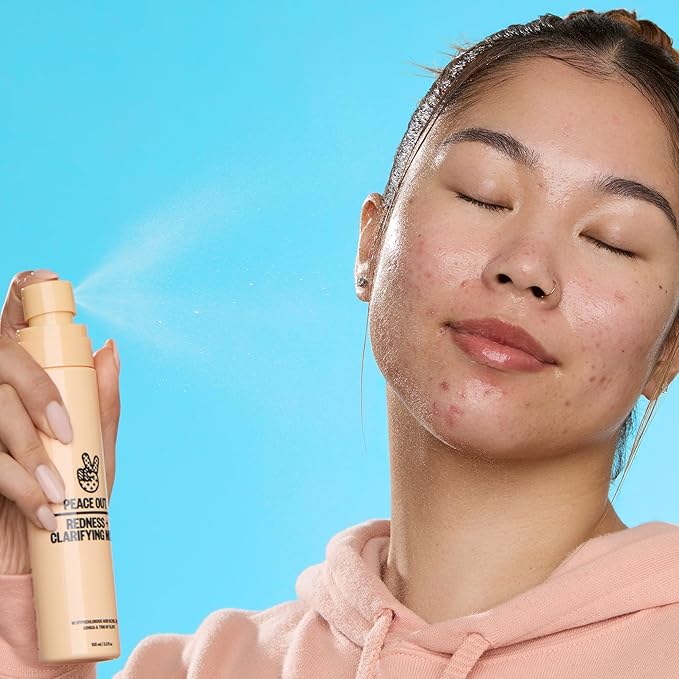 PEACE OUT Redness + Clarifying Mist, Hypochlorous Acid Facial Spray for Acne-Prone Skin, Helps Calm Redness, Control Excess Oil, and Refresh Skin Over and Under Makeup, 3.3 fl oz - Bloomnest