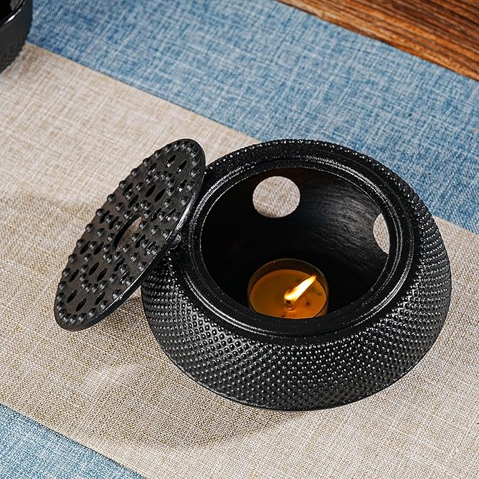 Sungmor Black Cast Iron Teapot Warmer - Japanese Tea Heater Base with Candle Holder, Heat Retaining Stand for Tetsubin or Glass & Ceramic Teapots - Bloomnest