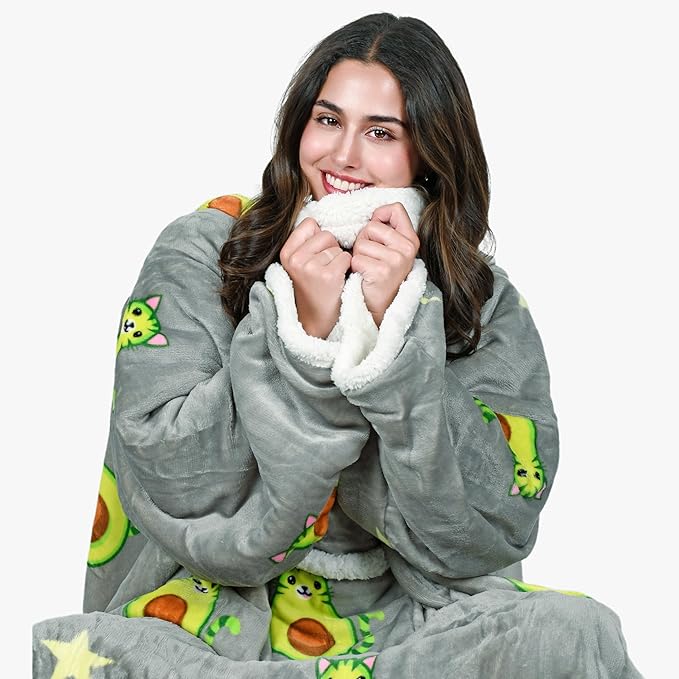 Tirrinia Sherpa Wearable Blanket With Sleeves, Full Body Throw Reading Wrap TV Blankets - Bloomnest