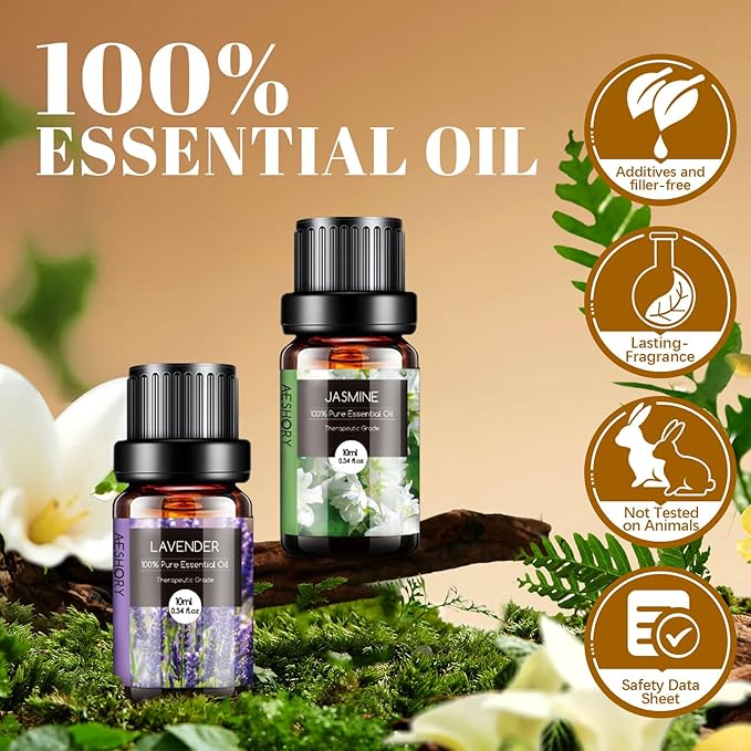Natural Essential Oils Gift Set, 20 x 10ML Essential Oil for Diffuser, Humidifiers, Skin Care, Massage, Fragrance Oil for Candle & Soap Making, Lavender, Eucalyptus, Tea Tree More Aromatherapy Oil - Bloomnest