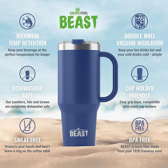 Beast 50 oz Tumbler Stainless Steel Vacuum Insulated Coffee Ice Cup Double Wall Travel Flask (Royal Blue) - Bloomnest