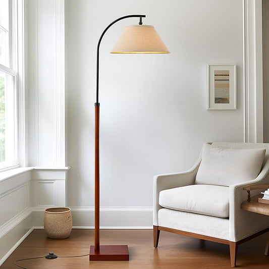 63" Floor Lamp for Living Room with Foot Switch Wood Standing Lamp Tall Lamp Mid Century Modern Arc Floor Lamps for Bedroom Office Industrial Reading - Bloomnest