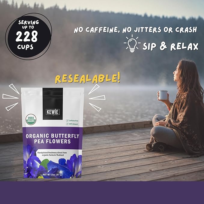 KEWIE Signature Butterfly Pea Flower Tea – 2oz Premium-Grade Blue Butterfly Pea Flower Organic Loose Leaf Tea – Caffeine-Free, USDA Organic – Natural Food Coloring – Vegan and Gluten-Free - Bloomnest