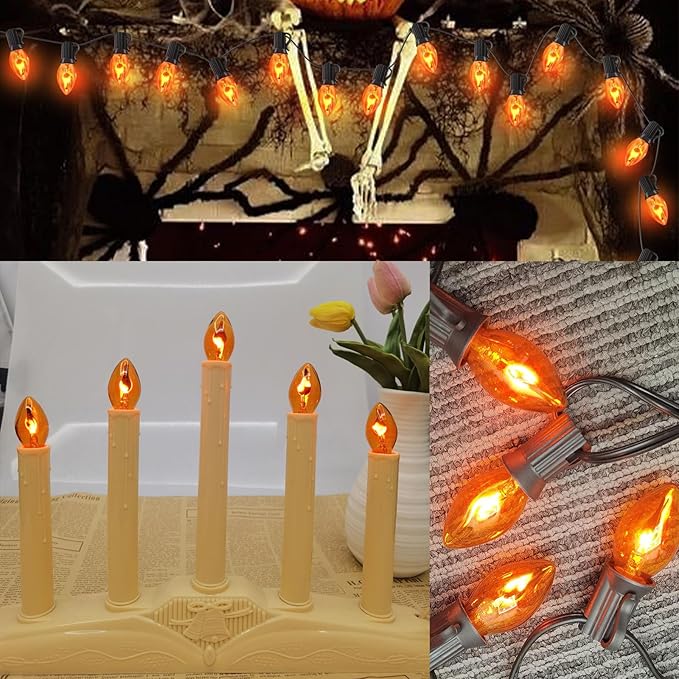 GOOTHY 25 Pack C7 Halloween Flicker Flame Light Bulbs, Orange Flickering Flame Replacement Bulbs for Chandelier Candles Christmas Outdoor String Lights, E12 Candelabra Base Night Light Bulbs, 1 Watt - Bloomnest
