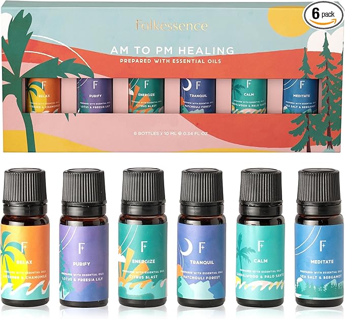 Folkulture Essential Oils for Diffuser Oil | Essential Oil Set of 6 Fragrance Oils | Diffuser Oils Scents for Home | Oil Diffusers Essential Oils Gifts for Relaxation - Lavender & Sandalwood - Bloomnest