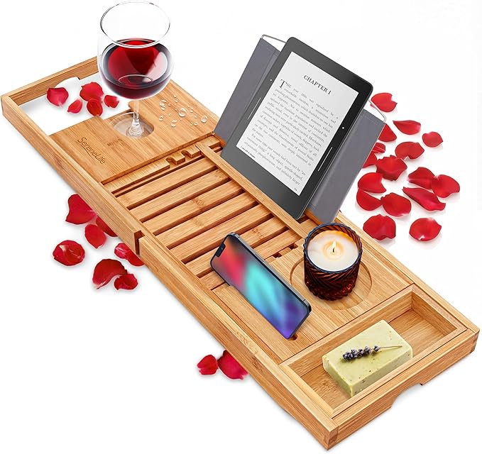 SereneLife Premium Bathtub Tray Caddy, Expandable Bath Tray, Unique House Warming Gifts, Gift for Mom, Women, New Home, Wedding, Anniversary, Bridal Shower, Universal Fit for All Tub - Classic - Bloomnest