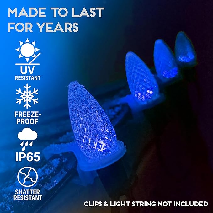 HLO Lighting Set of 500 Blue C9 Faceted LED Christmas Light Bulbs for Indoor & Outdoor Use | Durable Replacement Bulbs - Bloomnest