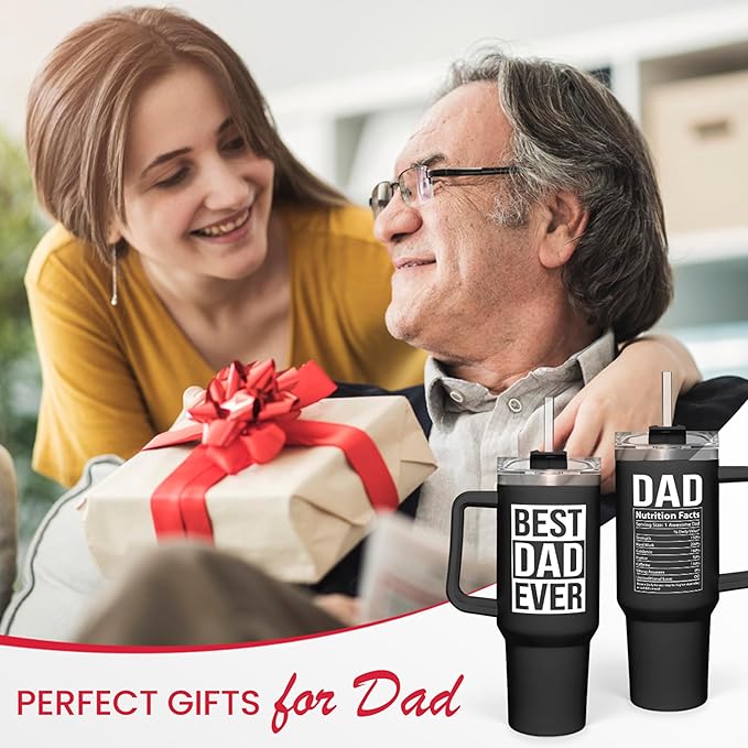 Dad Gifts for Dad from Daughter Son Best Dad Ever Tumbler with Handle 40oz Stainless Steel Insulated - Coffee Tumbler for Father's Day Birthday Christmas Cup Gift Set with Lid & Straw - Bloomnest