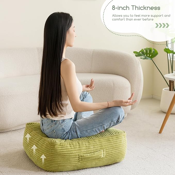 8" Washable Floor Pillow Cushion for Adults, Meditation Cushion Pillow, Large Square Floor Sitting, Removable Tufted Corduroy Cover, for Tatami Living Room or Yoga, 22x22 Inch, Machine Washable - Bloomnest