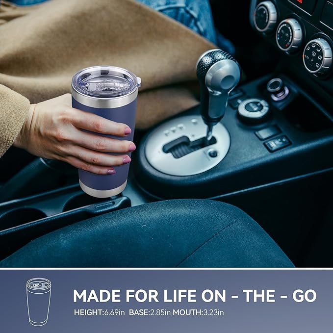 20 oz Tumbler Stainless Steel Tumblers Bulk with Lid Double Wall Insulated Coffee Tumbler Cups for Hot & Cold Drinks Powder Coated Travel Coffee Tumbler Mug Metal (Navy Blue, 1 pack)