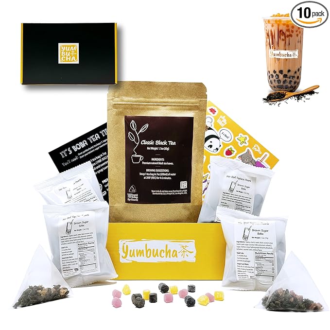 YUMBUCHA Boba Kit Set - DIY Boba Tea Making Kit with Classic Black Tea & Tapioca Pearls - Create 10 Delightful Drinks - Exquisite Loose Leaf Teabags Included - Boba Tea Gift Set for Tea Lovers - Bloomnest