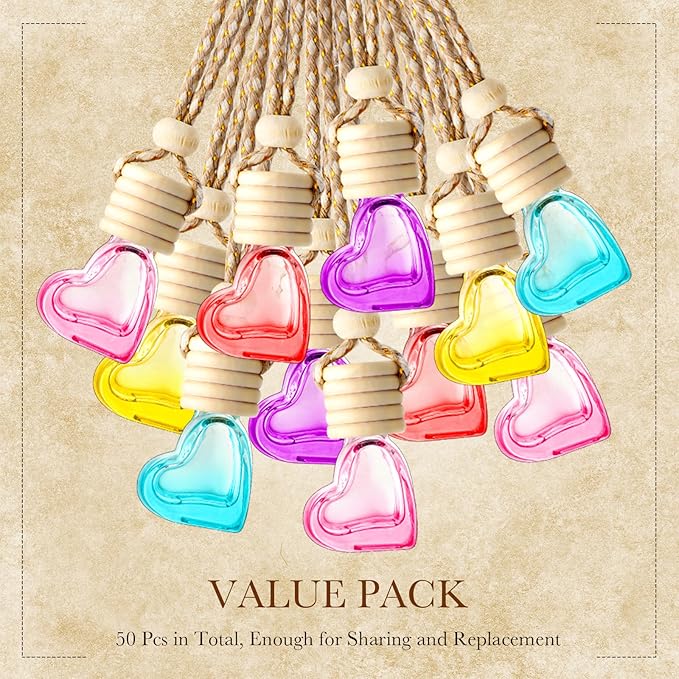 20 Pcs 6ml Hanging Car Air Freshener Car Diffuser Bottle Empty Glass Perfume Heart Love Freshener Bottle Diffuser Pendant Valentine's Day Essential Oil Fragrance Aromatherapy Ornament (Multicolor) - Bloomnest