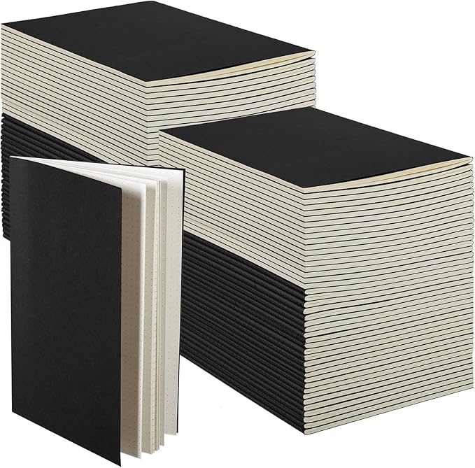 Mimorou 100 Pcs Journals Notebooks Bulk - Kraft Softcover A5 Small Notebooks 5.5 Inch x 8.3 Inch Notepads with 60 Page 30 Sheet for Writing Sketch Travel Office Supplies(Black,Dot) - Bloomnest