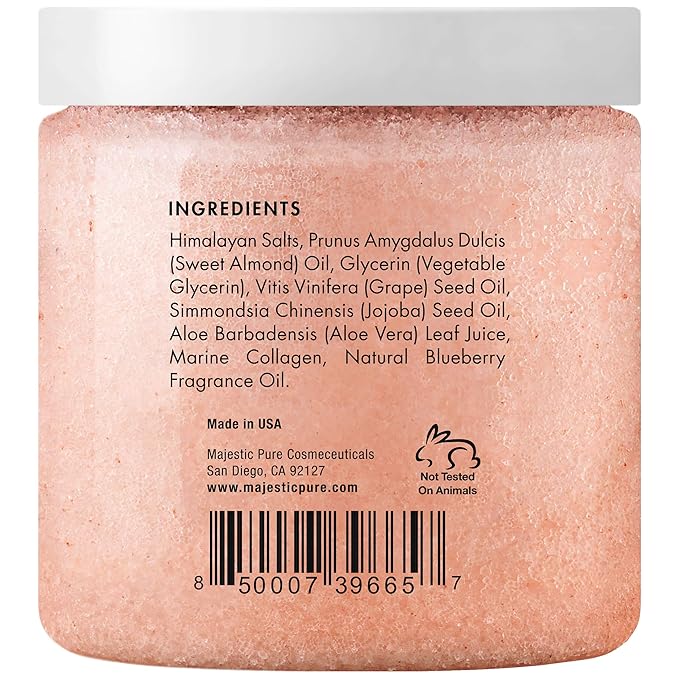 MAJESTIC PURE Himalayan Pink Salt Body Scrub with Collagen and Sweet Almond Oil | Exfoliating Scrub for Skin Care, Stretch Marks, Acne, Cellulite | 10 oz - Bloomnest