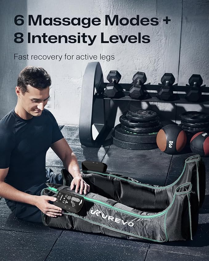 UREVO Smart Leg Recovery PT Pro, AI-Powered Tech Rechargeable Air Compression Massager Boots for Circulation, Smart Pain Senser and Foot Muscle Recovery to Athletes After Summer Sports, Black - Bloomnest