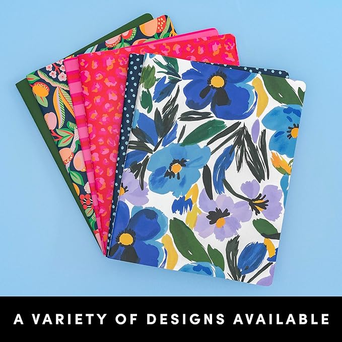 PAPERAGE Soft Cover Lined Journal Notebook, 2 Pack, (Blue Pansies), 100 Pages, Large 7.5 inches x 9.5 inches, College Ruled, Ideal for Note Taking & Travel Journal - Bloomnest