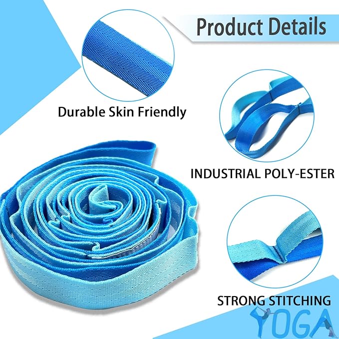Stretching Strap Yoga Strap with Loops, Stretch Straps for Physical Therapy, Non-Elastic Exercise Strap for Pilates, Dance and Gymnastics with Workout Guide - Bloomnest