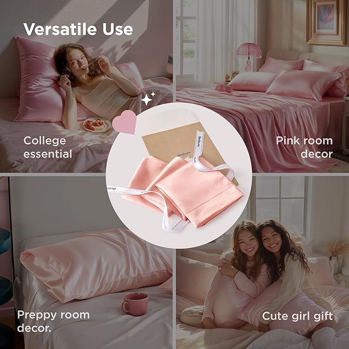 Bedsure Satin Pillowcase for Hair and Skin Queen - Peach Pink Silky Pillowcase 2 Pack with Envelope Closure, Similar to Silk Pillow Cases, Gifts for Women Men, 20x30 Inches, 2pcs - Bloomnest