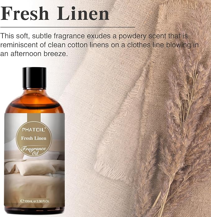 PHATOIL Fresh Linen Fragrance Oils for Aromatherapy, 3.38FL.OZ Diffuser Oils for Home, Perfect for Aromatherapy, Humidifiers, Yoga, DIY Candle and Soap Making - 100ml - Bloomnest