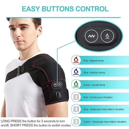 Heated Shoulder Wrap with Massage, Electric Shoulder Massager Heating Pad for Men Women Frozen Shoulder Pain Relief with AC Adapter (Black) - Bloomnest