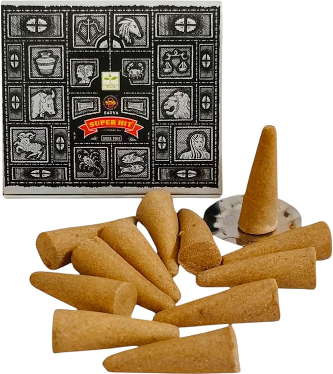 Satya Nag Champa Incense Cones for Meditation and Yoga, 48 Pieces, 4 Packs (Incense Dhoop Cones, SuperHit) Giftbrit
