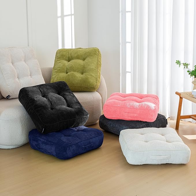 6" Washable Floor Pillow Cushion for Adults, Meditation Cushion Pillow, Large Square Floor Sitting, Removable Tufted Corduroy Cover, for Tatami Living Room or Yoga, 22x22 Inch, 2Pack, Machine Washable - Bloomnest