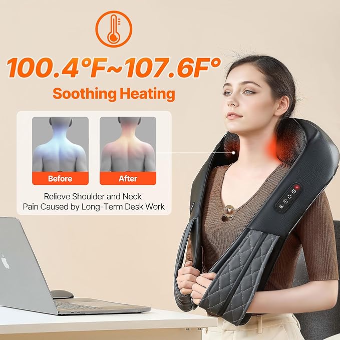 Neck Shoulder Massager with Heat - Rechargeable Back and Neck Massage Pain Relief Deep 5D Tissue Shiatsu Kneading Massager for Shoulder Back Leg Gifts for Mom Dad Men Women Her Him