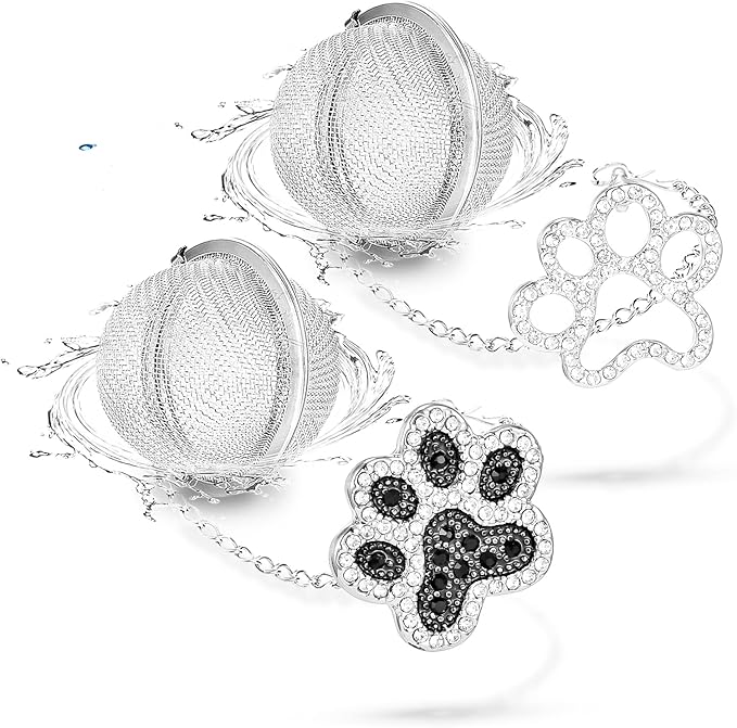 Loose Tea Steeper 2pcs Tea Ball Cute Tea Infuser Tea Diffusers for Loose Tea Black and White Diamond Dog Paw Pendant Tea Leaf Strainer for Loose Tea Gifts for Girls Women Couple