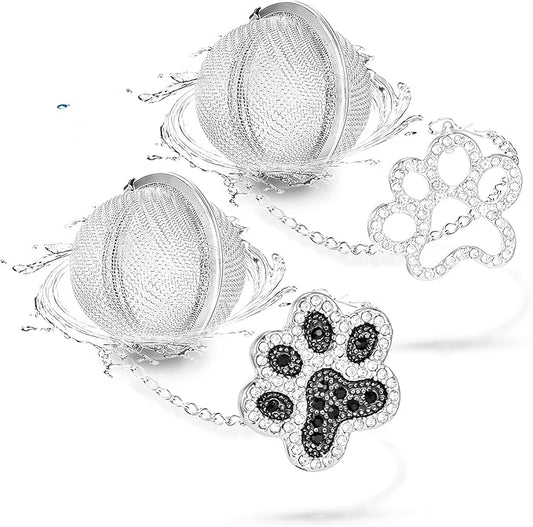 Loose Tea Steeper 2pcs Tea Ball Cute Tea Infuser Tea Diffusers for Loose Tea Black and White Diamond Dog Paw Pendant Tea Leaf Strainer for Loose Tea Gifts for Girls Women Couple