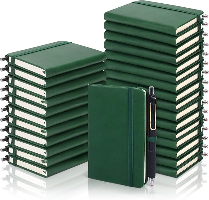 Aodaer 50 Sets Pocket Notebook Journal with Pens, 160 Pages, 3.5 x 5.5 Inch Mini Lined Journal Notebook A6 Leather Hardcover College Ruled Notepad with Pen Holder for School Office Gifts, Dark Green - Bloomnest