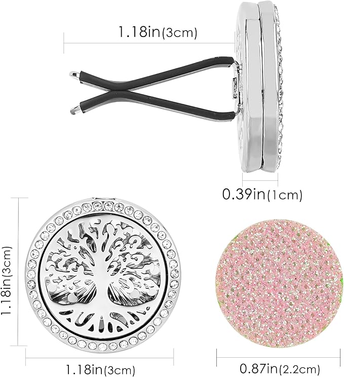 Essential Oil Car Diffuser Vent Clips, Sparkling Essential Oil Car Diffuser, with 20 Refill Pads, for Long Lasting Automotive Odor Eliminator Decoration (1, Life Tree+11-petaled Flower) - Bloomnest