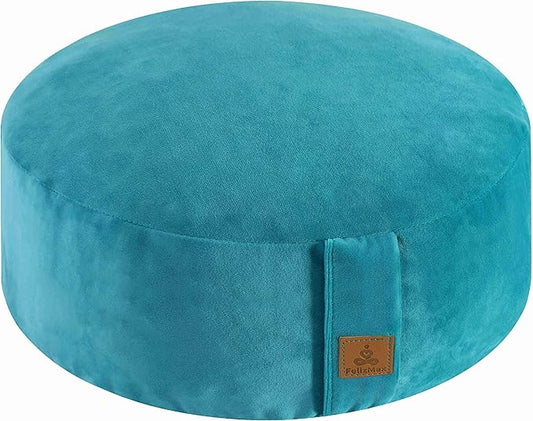 Round Velvet Meditation Pillow D=13"/16" H=5.5" Yoga Bolster Floor Pouf Zafu Buckwheat Meditation Cushion for Sitting on Floor,Removable Organic Cotton Cover Kneeling Pillow - Bloomnest