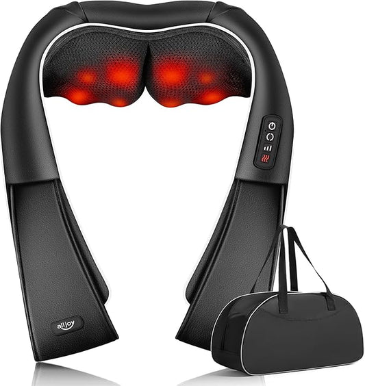 ALLJOY Neck Massager for Pain Relief Deep Tissue with Heat, 3D Kneading Shiatsu Neck and Back Massager for Shoulder Full Body Home Office Car Use, Christmas Gifts for Dad Men Mom Women - Bloomnest