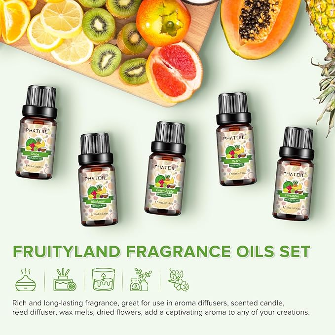 PHATOIL Coconut & Vanilla Fragrance Oils Set, 10 Pcs Aromatherapy Oils Set, for Diffusers, Home Care, DIY Soap Candle Making Scents, Fragrance, Aromatherapy, Humidifiers, for Friend (10ml) - Bloomnest