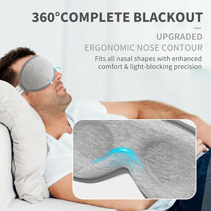 3D Sleep Mask for Men Women 2 Pack, Blackout Eye Mask for Sleeping Eye Mask for Side Sleeper, Memory Foam Adjustable&Washable, Airplane Travel Essentials Couples Yoga Meditation Office Black & Gray - Bloomnest