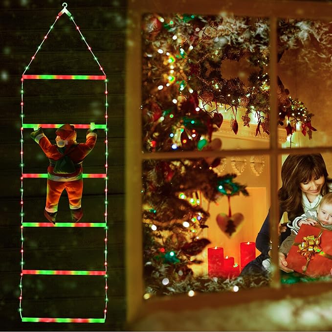 Toodour LED Christmas Light - 2.5FT Christmas Decorative Ladder Lights with Santa Claus, Xmas Decorations Light for Indoor Outdoor, Window, Garden, Home, Wall, Xmas Tree Decor - Red & Green - Bloomnest